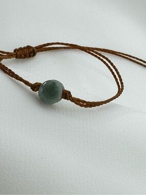Guatemalan Adjustable Brown Cord Bracelet with Green Jade Bead